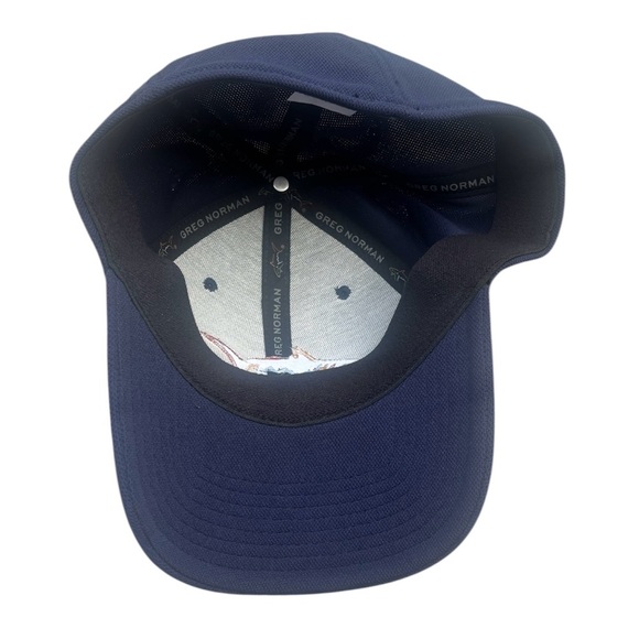 NWOT Greg Norman Collection Navy Blue Flexfit Golf Cap Hat with Shark Logo OSFA - Picture 4 of 5